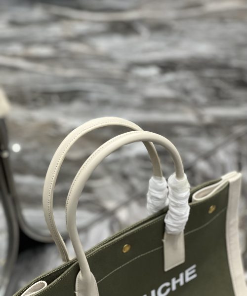[REP 1:1] Saint Laurent Rive Gauche Small Tote Bag In Linen Military Green For Women 15.4in/39cm YSL 617481FAADI3281