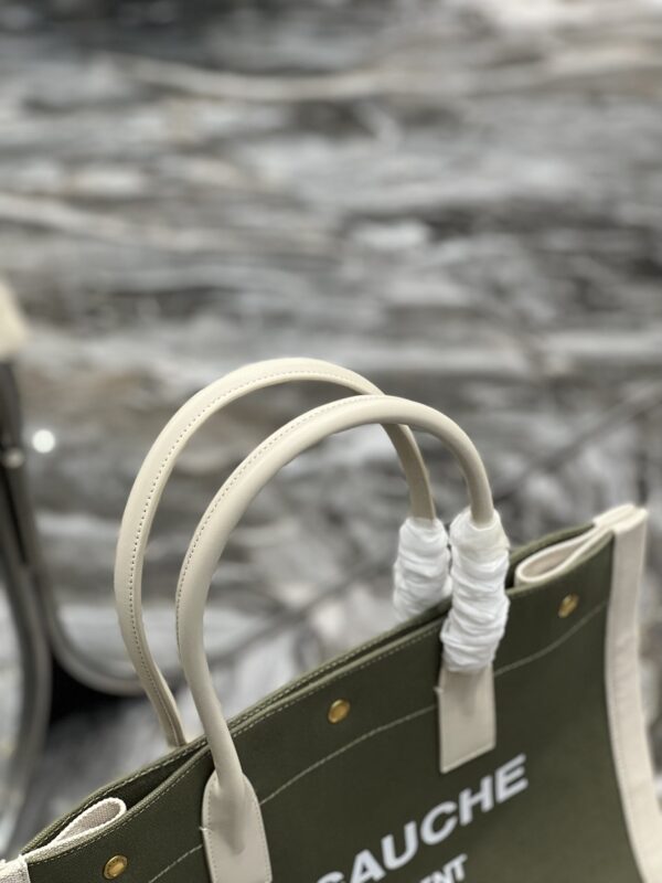 [REP 1:1] Saint Laurent Rive Gauche Small Tote Bag In Linen Military Green For Women 15.4in/39cm YSL 617481FAADI3281