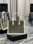 [REP 1:1] Saint Laurent Rive Gauche Small Tote Bag In Linen Military Green For Women 15.4in/39cm YSL 617481FAADI3281