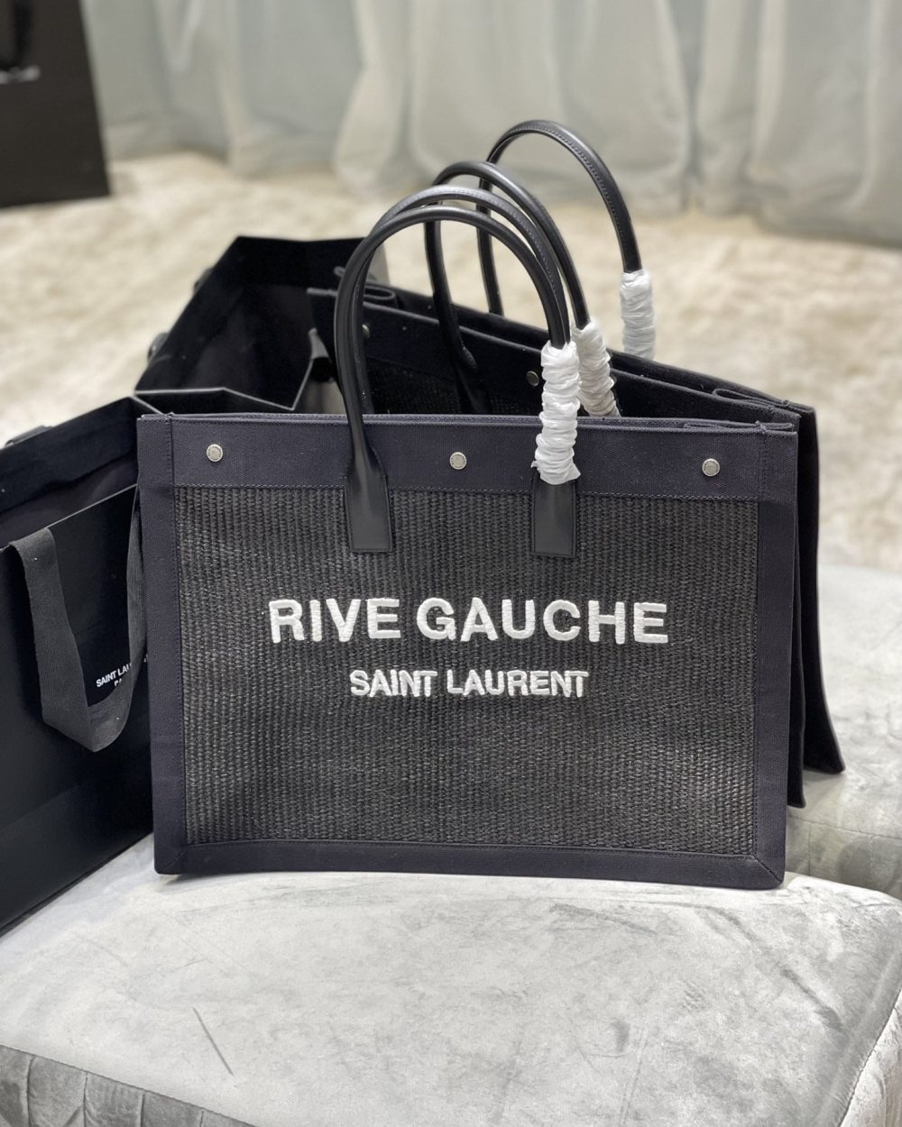 [REP 1:1] Saint Laurent Rive Gauche Tote Bag Grey For Women, Women's Bags 18.9in/48cm YSL