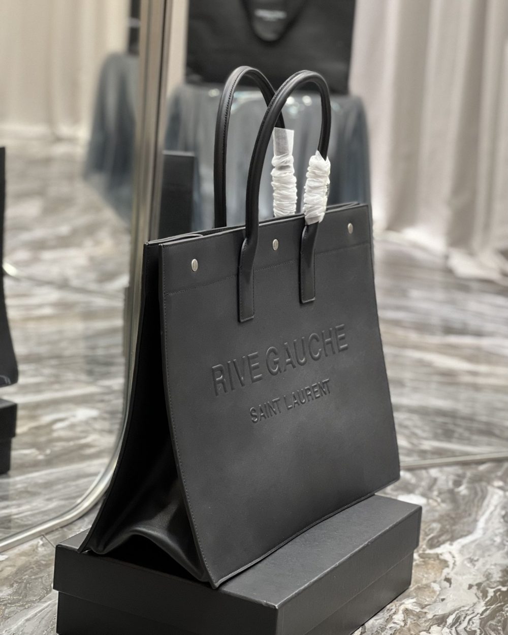 [REP 1:1] Saint Laurent Rive Gauche Tote Bag In Black For Women 18.9in/48cm YSL 587273CWTFE1000