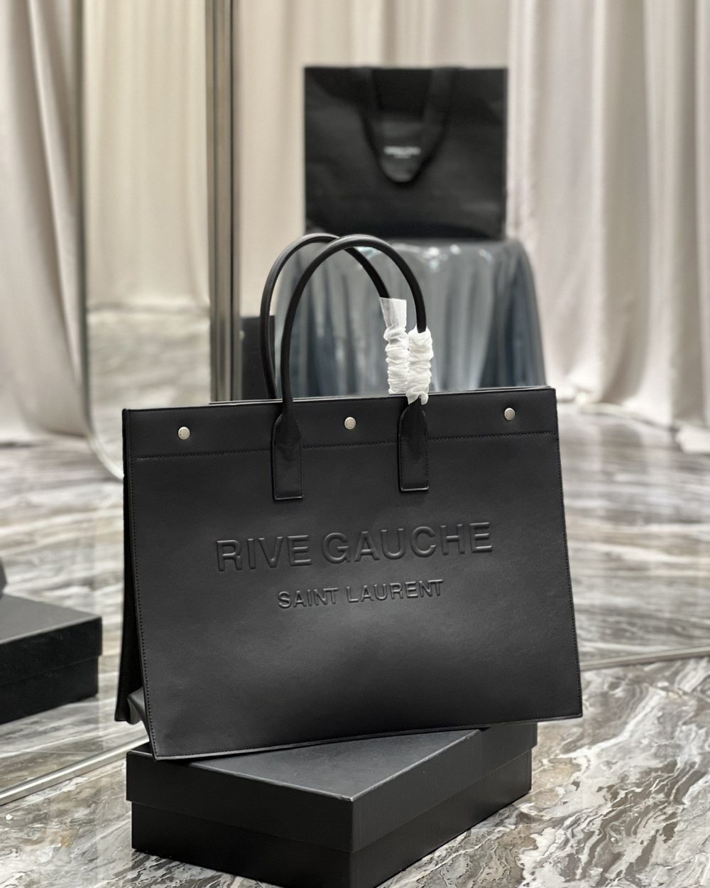 [REP 1:1] Saint Laurent Rive Gauche Tote Bag In Black For Women 18.9in/48cm YSL 587273CWTFE1000