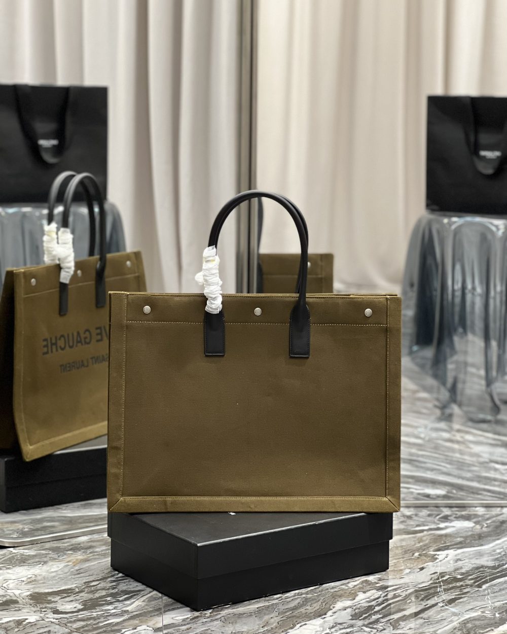 [REP 1:1] Saint Laurent Rive Gauche Tote Bag In Dark Kaki For Women 18.9in/48cm YSL 587273CWTFE2451