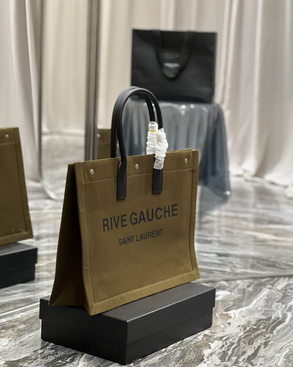 [REP 1:1] Saint Laurent Rive Gauche Tote Bag In Dark Kaki For Women 18.9in/48cm YSL 587273CWTFE2451
