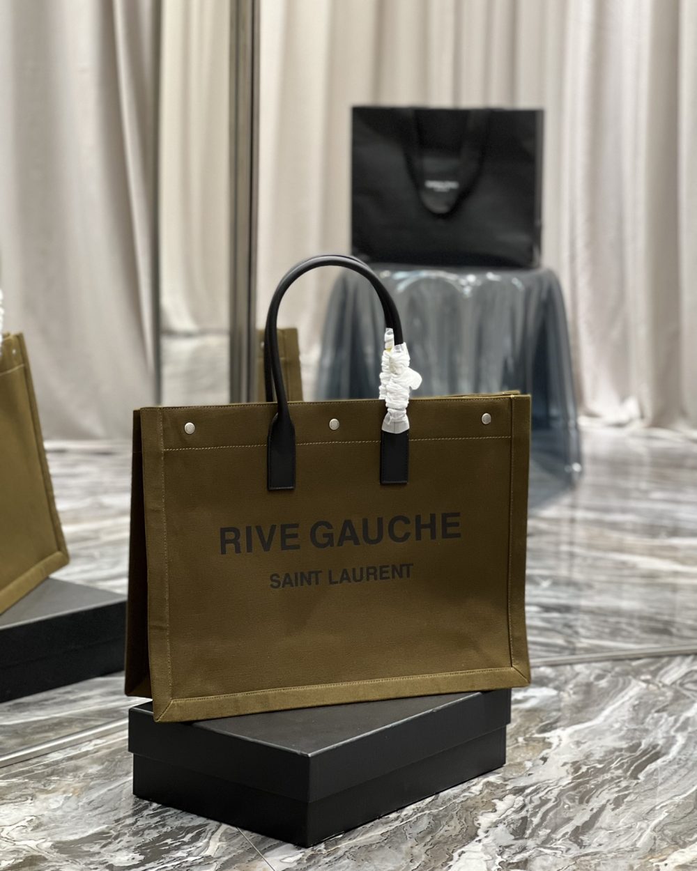 [REP 1:1] Saint Laurent Rive Gauche Tote Bag In Dark Kaki For Women 18.9in/48cm YSL 587273CWTFE2451