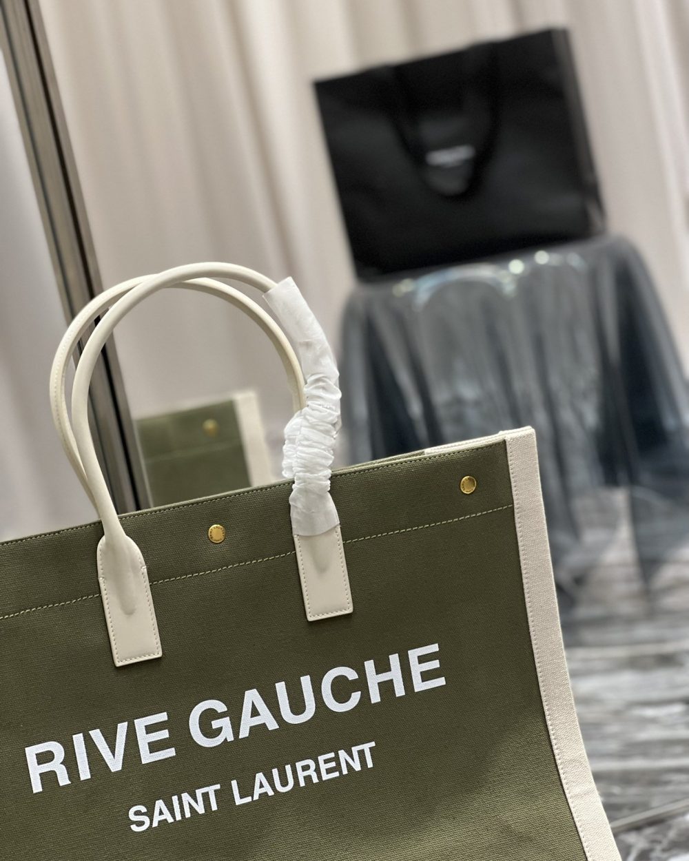 [REP 1:1] Saint Laurent Rive Gauche Tote Bag In Military Green For Women 18.9in/48cm YSL
