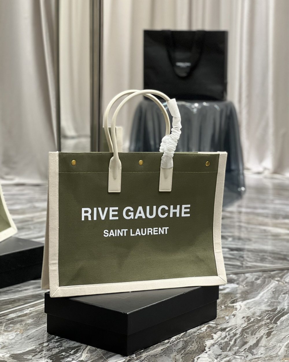 [REP 1:1] Saint Laurent Rive Gauche Tote Bag In Military Green For Women 18.9in/48cm YSL