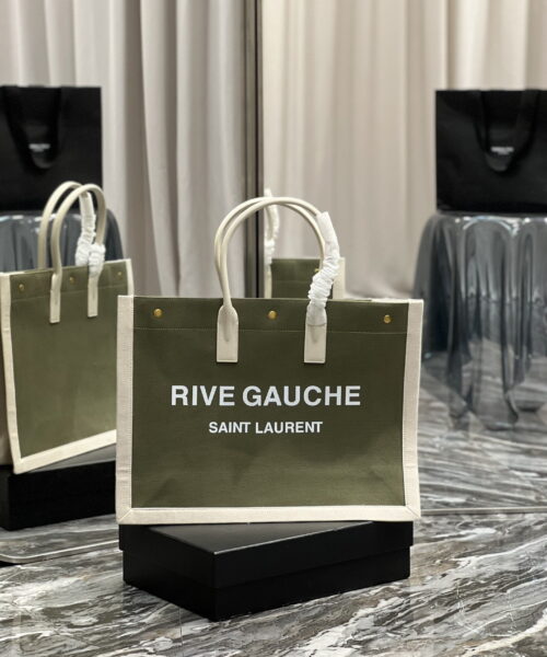 [REP 1:1] Saint Laurent Rive Gauche Tote Bag In Military Green For Women 18.9in/48cm YSL