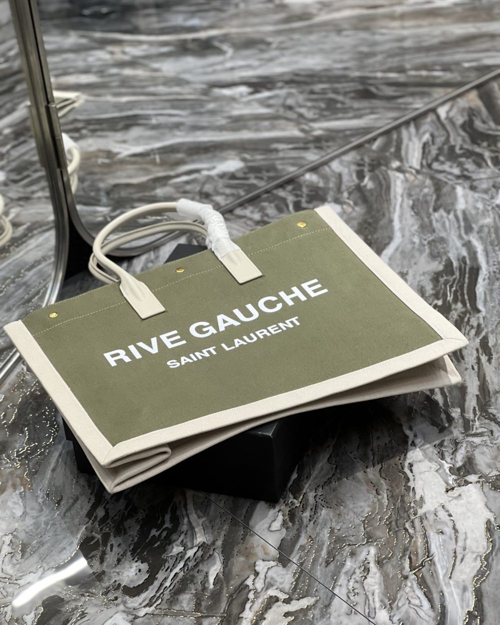 [REP 1:1] Saint Laurent Rive Gauche Tote Bag In Military Green For Women 18.9in/48cm YSL