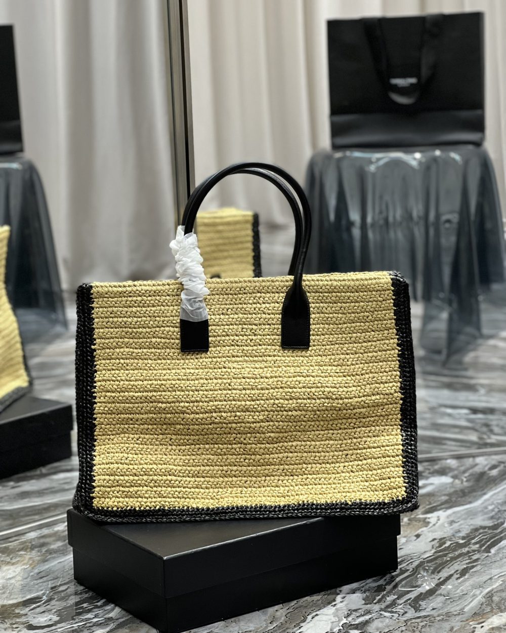 [REP 1:1] Saint Laurent Rive Gauche Tote Bag In Raffia For Women 18.9in/48cm YSL 685742GAAAG2099