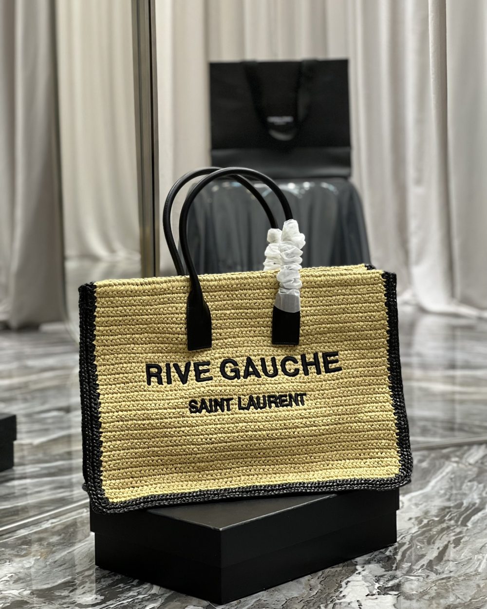 [REP 1:1] Saint Laurent Rive Gauche Tote Bag In Raffia For Women 18.9in/48cm YSL 685742GAAAG2099