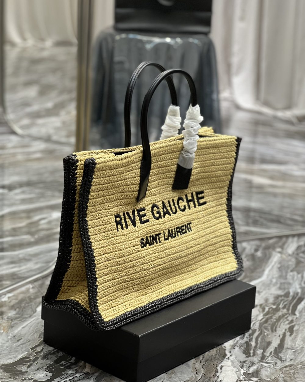 [REP 1:1] Saint Laurent Rive Gauche Tote Bag In Raffia For Women 18.9in/48cm YSL 685742GAAAG2099