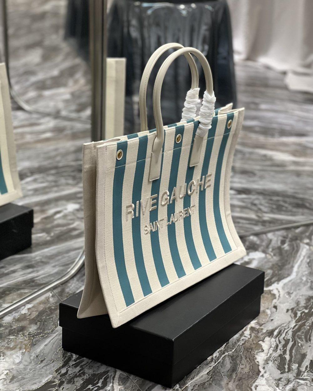 [REP 1:1] Saint Laurent Rive Gauche Tote Bag In Water Green For Women 18.9in/48cm YSL 499290FAAD51680