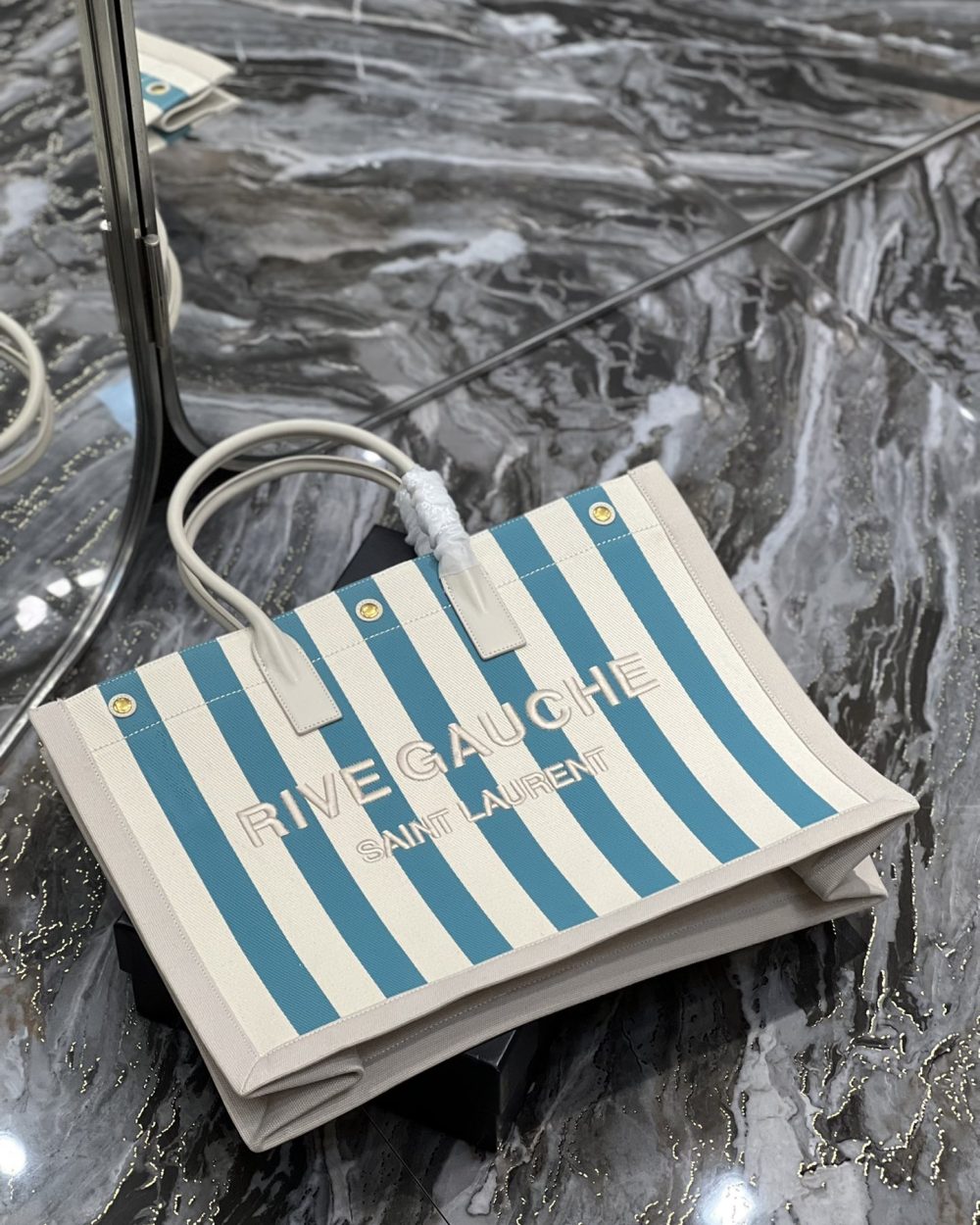 [REP 1:1] Saint Laurent Rive Gauche Tote Bag In Water Green For Women 18.9in/48cm YSL 499290FAAD51680