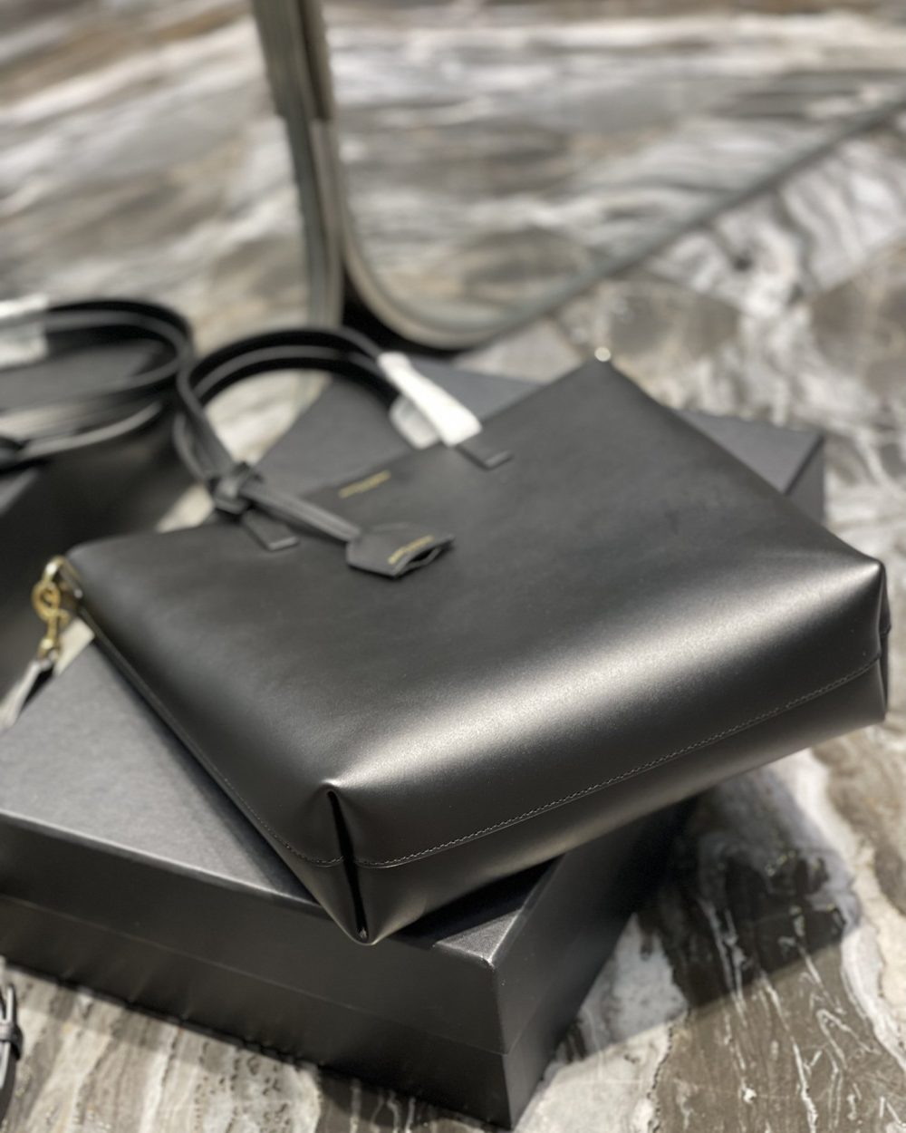 [REP 1:1] Saint Laurent Shopping Bag Black Toy In Supple For Women 11in/28cm YSL 600307CSV0J1000
