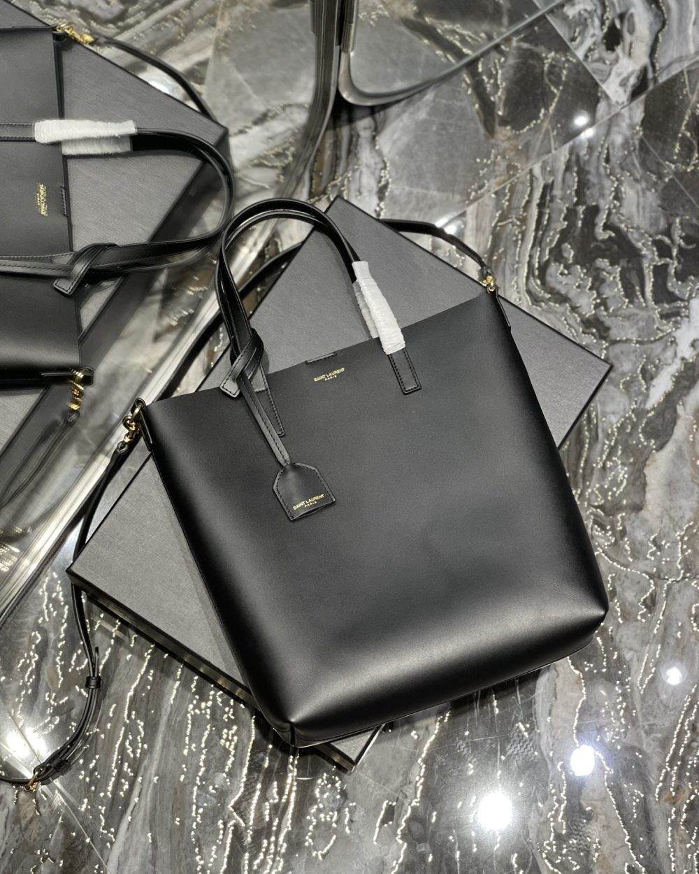 [REP 1:1] Saint Laurent Shopping Bag Black Toy In Supple For Women 11in/28cm YSL 600307CSV0J1000