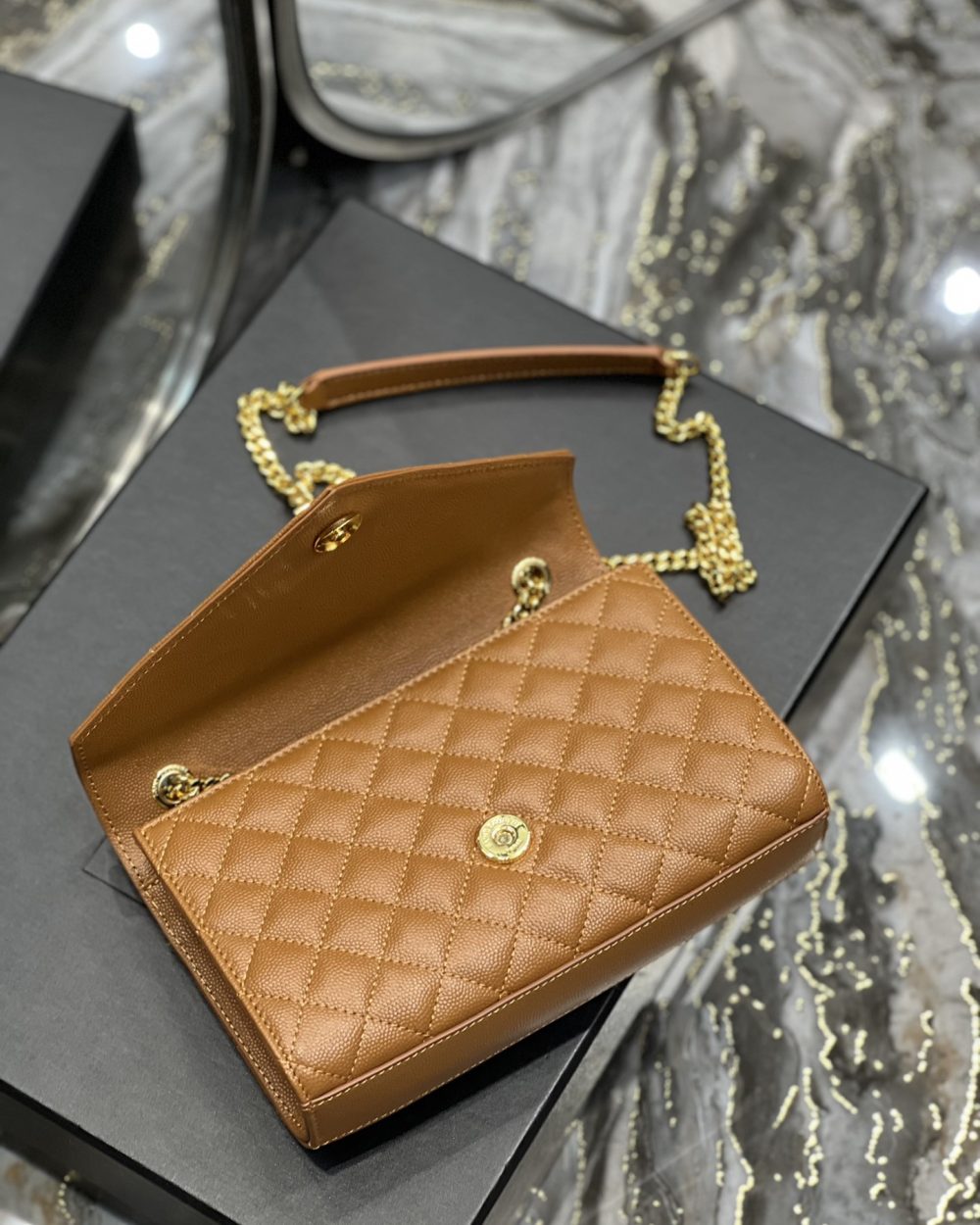 [REP 1:1] Saint Laurent Small Bag Dark Natural In Mix Matelasse For Women 8.2in/21cm YSL 600195BOW919207