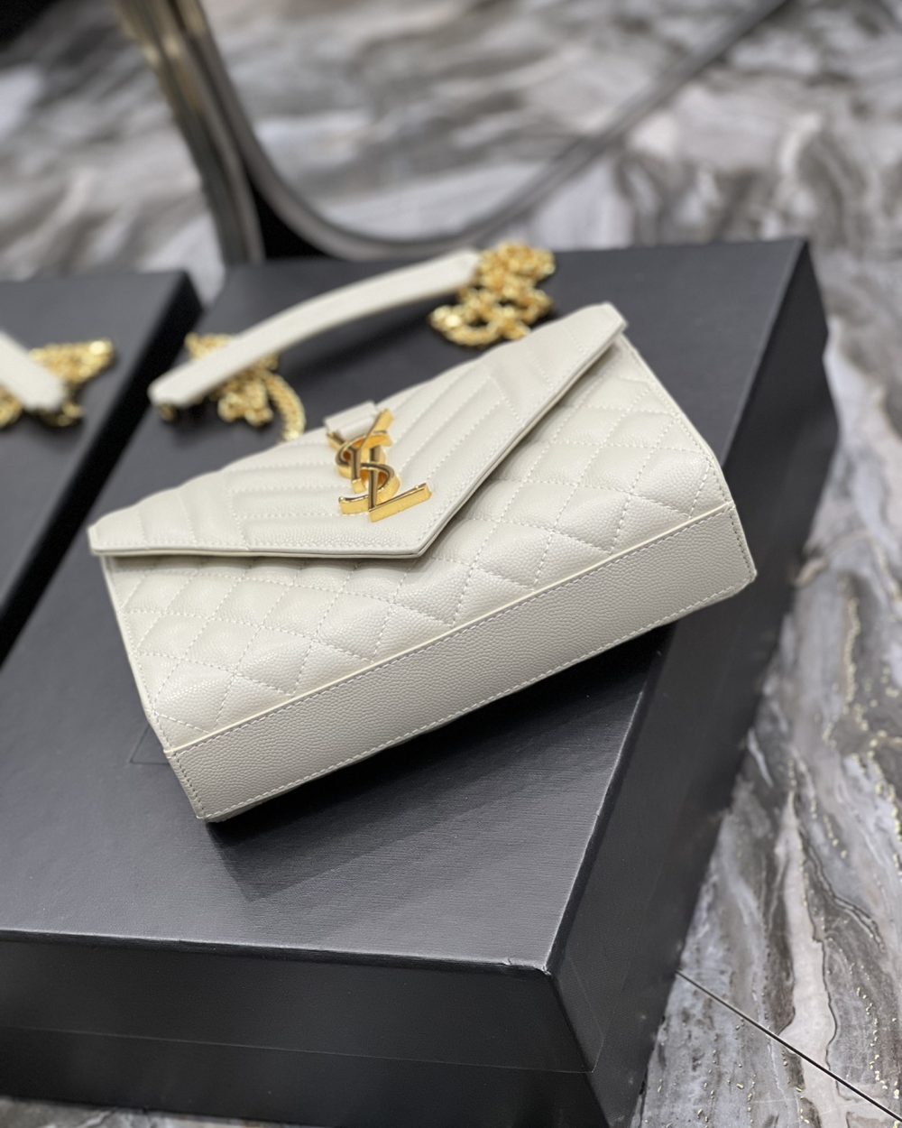 [REP 1:1] Saint Laurent Small Bag White In Mix Matelasse For Women 8.2in/21cm YSL 600195BOW919207