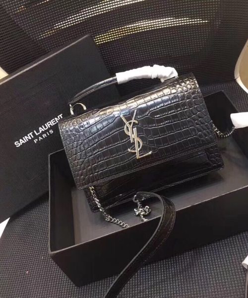 [REP 1:1] Saint Laurent Sunset Chain Wallet  In-Embossed Black For Women 8.2in/21cm YSL