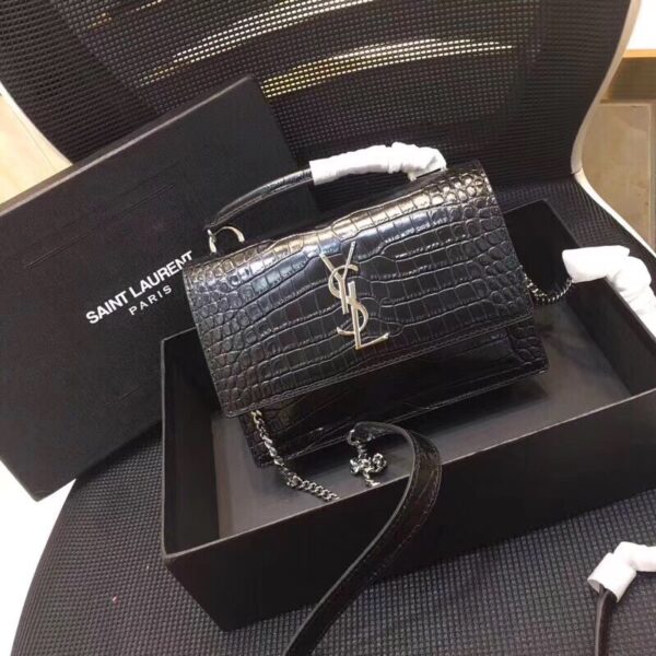 [REP 1:1] Saint Laurent Sunset Chain Wallet  In-Embossed Black For Women 8.2in/21cm YSL