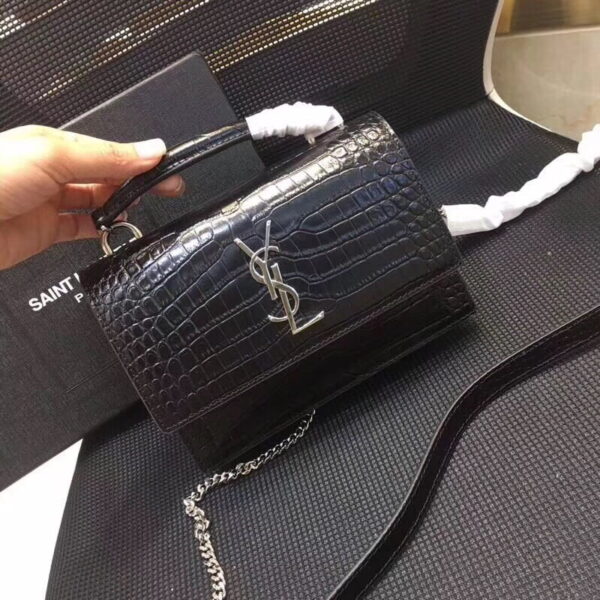 [REP 1:1] Saint Laurent Sunset Chain Wallet  In-Embossed Black For Women 8.2in/21cm YSL