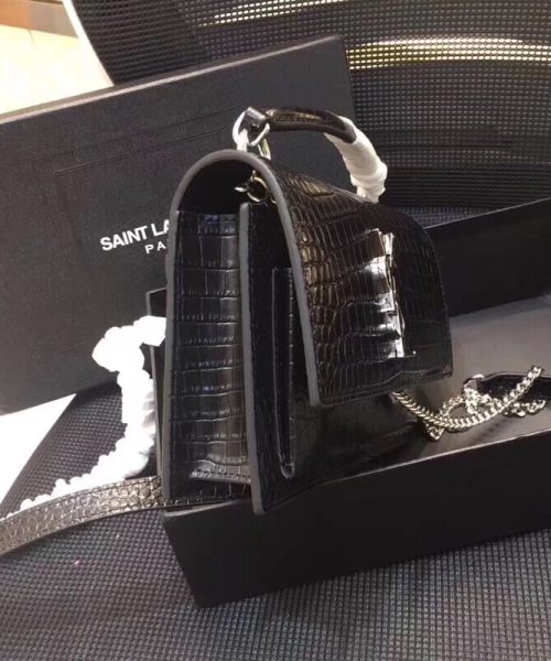 [REP 1:1] Saint Laurent Sunset Chain Wallet  In-Embossed Black For Women 8.2in/21cm YSL