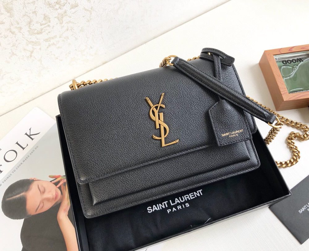 [REP 1:1] Saint Laurent Sunset Medium Chain Bag Black For Women 8.6in/22cm YSL 442906D420W1000