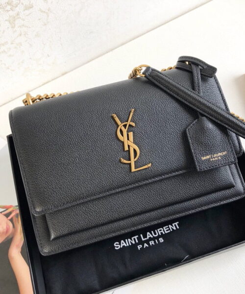 [REP 1:1] Saint Laurent Sunset Medium Chain Bag Black For Women 8.6in/22cm YSL 442906D420W1000