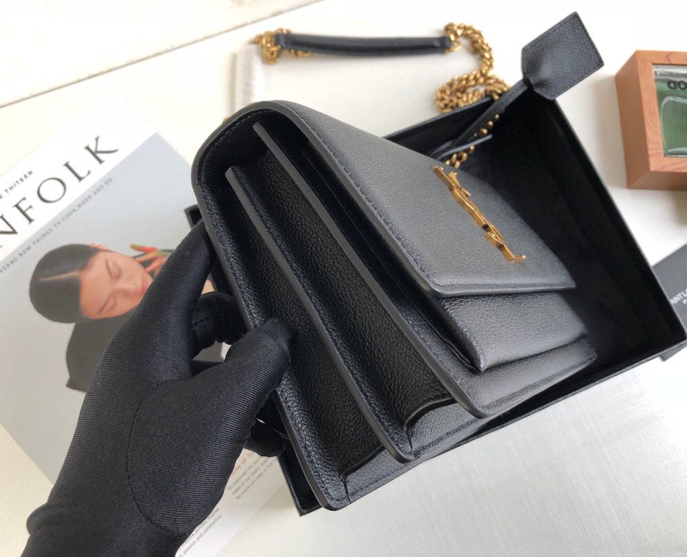 [REP 1:1] Saint Laurent Sunset Medium Chain Bag Black For Women 8.6in/22cm YSL 442906D420W1000