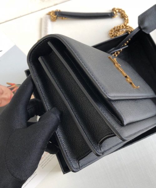 [REP 1:1] Saint Laurent Sunset Medium Chain Bag Black For Women 8.6in/22cm YSL 442906D420W1000