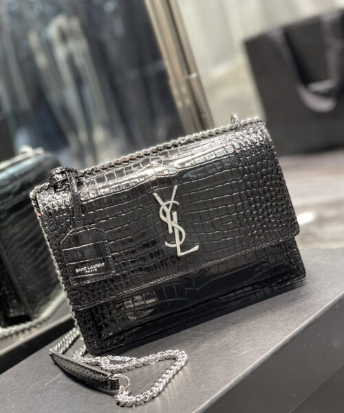 [REP 1:1] Saint Laurent Sunset Medium Chain Bag Black For Women 8.6in/22cm YSL 442906DND0U1000