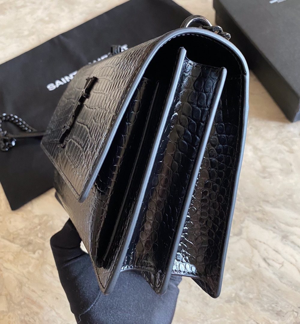 [REP 1:1] Saint Laurent Sunset Medium Chain Bag Black For Women 8.6in/22cm YSL 442906DND0U1000