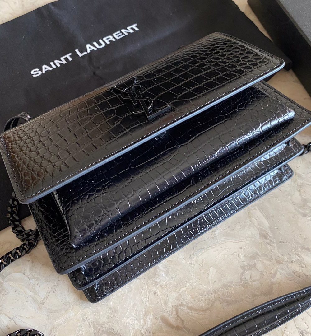 [REP 1:1] Saint Laurent Sunset Medium Chain Bag Black For Women 8.6in/22cm YSL 442906DND0U1000