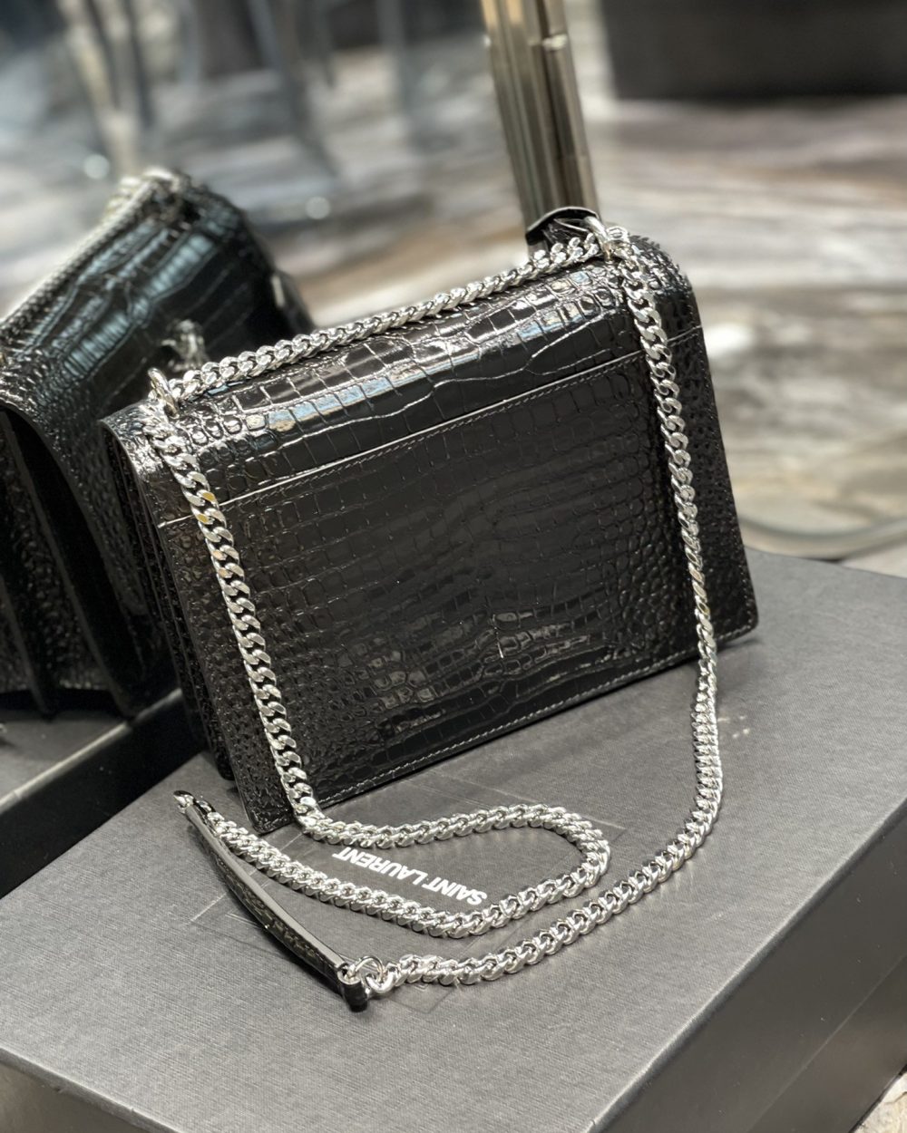 [REP 1:1] Saint Laurent Sunset Medium Chain Bag Black For Women 8.6in/22cm YSL 442906DND0U1000