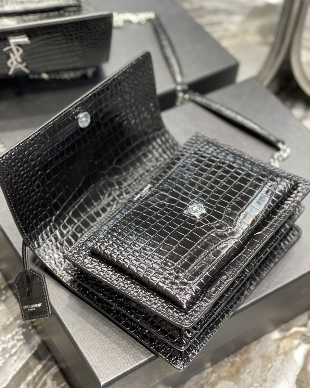 [REP 1:1] Saint Laurent Sunset Medium Chain Bag Black For Women 8.6in/22cm YSL 442906DND0U1000