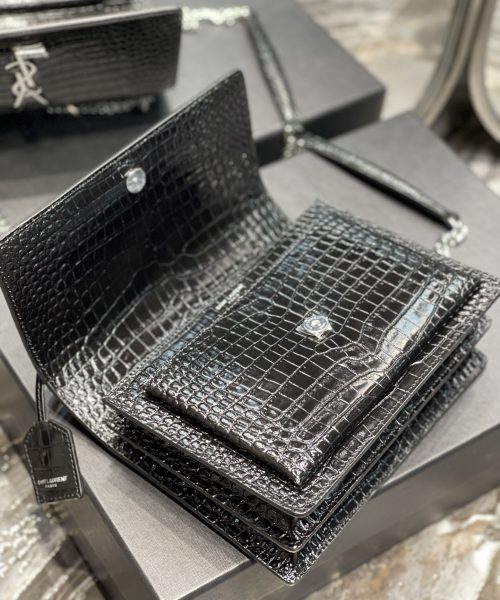 [REP 1:1] Saint Laurent Sunset Medium Chain Bag Black For Women 8.6in/22cm YSL 442906DND0U1000