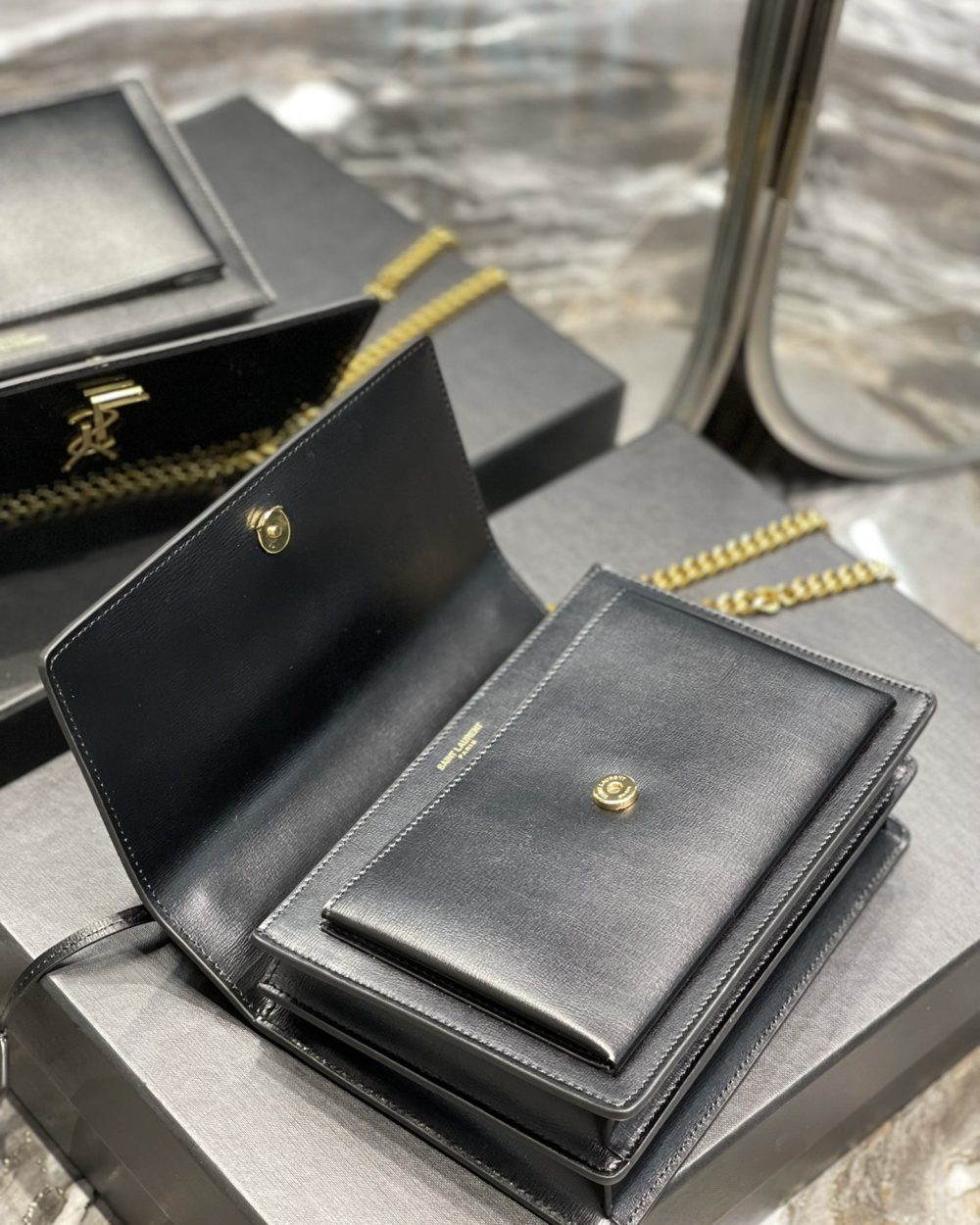 [REP 1:1] Saint Laurent Sunset Medium Chain Bag Black For Women 9.8in/22cm YSL