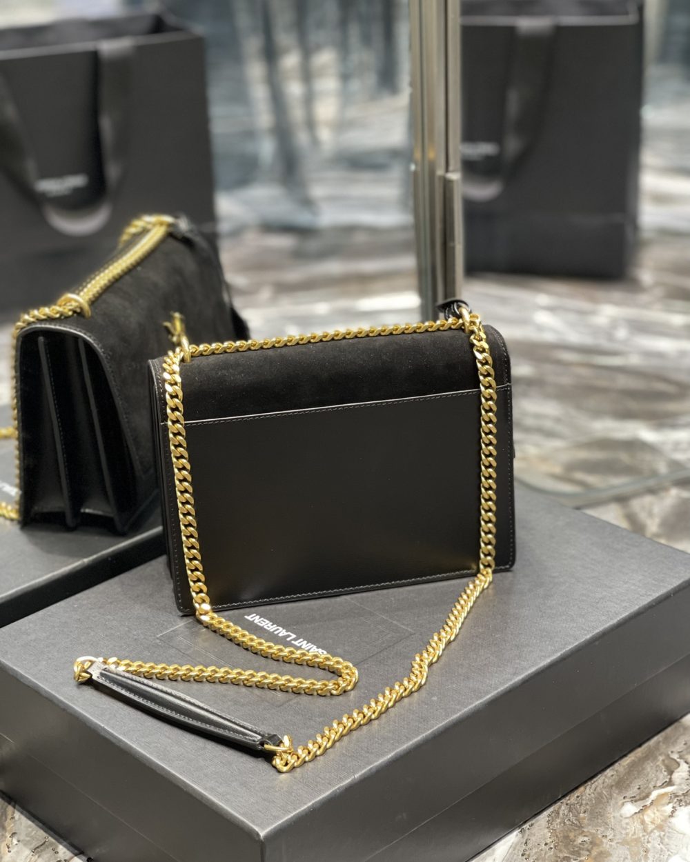 [REP 1:1] Saint Laurent Sunset Medium Chain Bag Black For Women 9.8in/22cm YSL