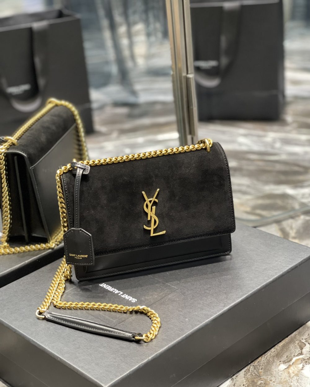 [REP 1:1] Saint Laurent Sunset Medium Chain Bag Black For Women 9.8in/22cm YSL