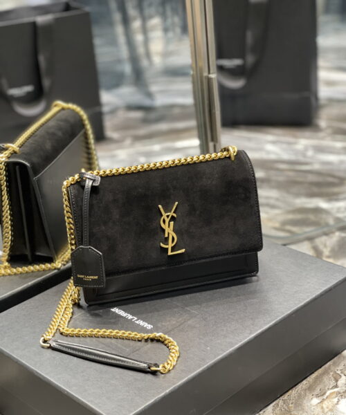 [REP 1:1] Saint Laurent Sunset Medium Chain Bag Black For Women 9.8in/22cm YSL