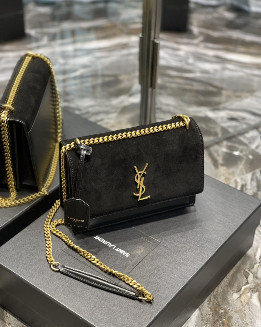 [REP 1:1] Saint Laurent Sunset Medium Chain Bag Black For Women 9.8in/22cm YSL