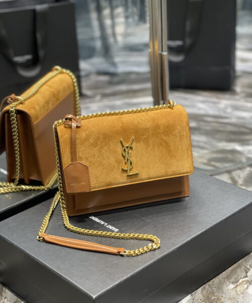 [REP 1:1] Saint Laurent Sunset Medium Chain Bag Brown For Women 9.8in/22cm YSL