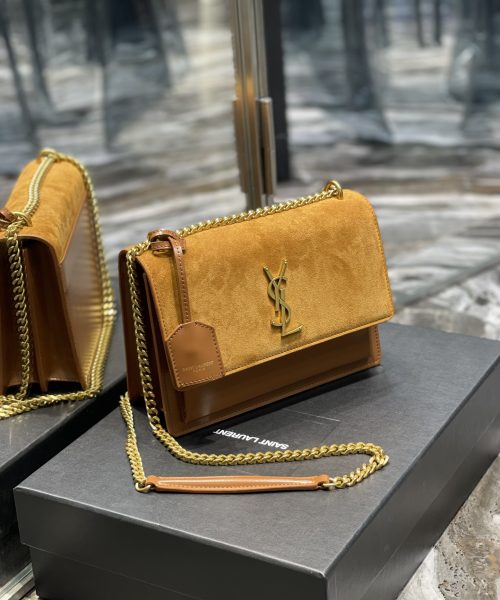 [REP 1:1] Saint Laurent Sunset Medium Chain Bag Brown For Women 9.8in/22cm YSL