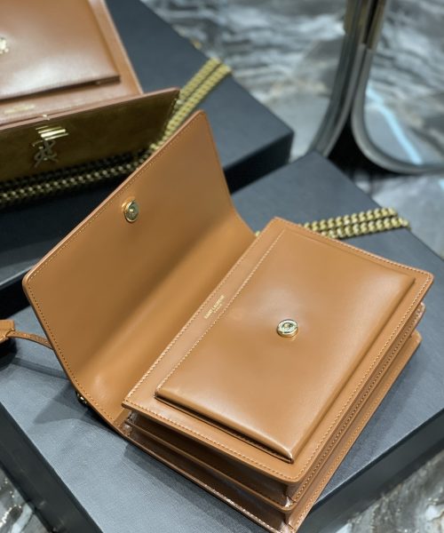 [REP 1:1] Saint Laurent Sunset Medium Chain Bag Brown For Women 9.8in/22cm YSL