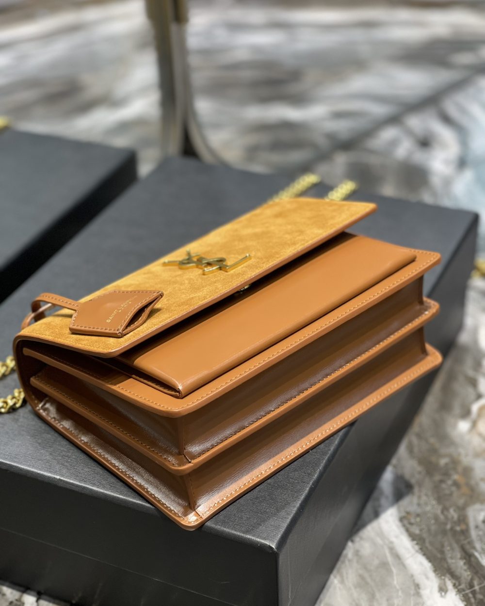 [REP 1:1] Saint Laurent Sunset Medium Chain Bag Brown For Women 9.8in/22cm YSL