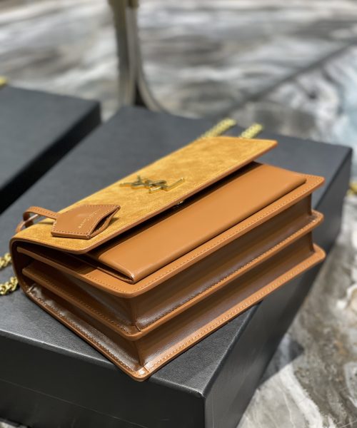[REP 1:1] Saint Laurent Sunset Medium Chain Bag Brown For Women 9.8in/22cm YSL
