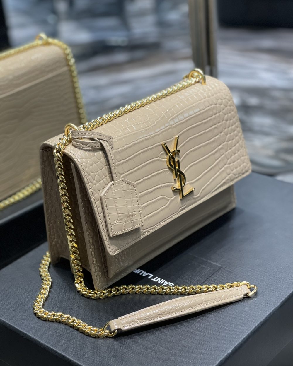 [REP 1:1] Saint Laurent Sunset Medium Chain Bag For Women 8.6in/22cm Beige YSL 442906DND0J2721