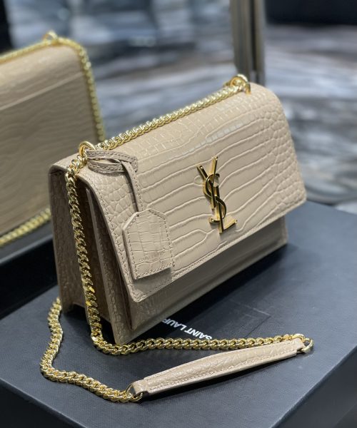 [REP 1:1] Saint Laurent Sunset Medium Chain Bag For Women 8.6in/22cm Beige YSL 442906DND0J2721