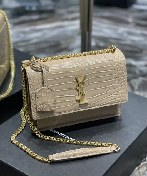 [REP 1:1] Saint Laurent Sunset Medium Chain Bag For Women 8.6in/22cm Beige YSL 442906DND0J2721