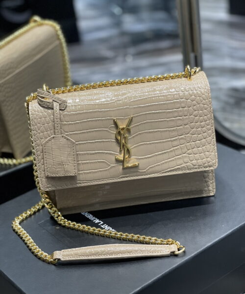 [REP 1:1] Saint Laurent Sunset Medium Chain Bag For Women 8.6in/22cm Beige YSL 442906DND0J2721
